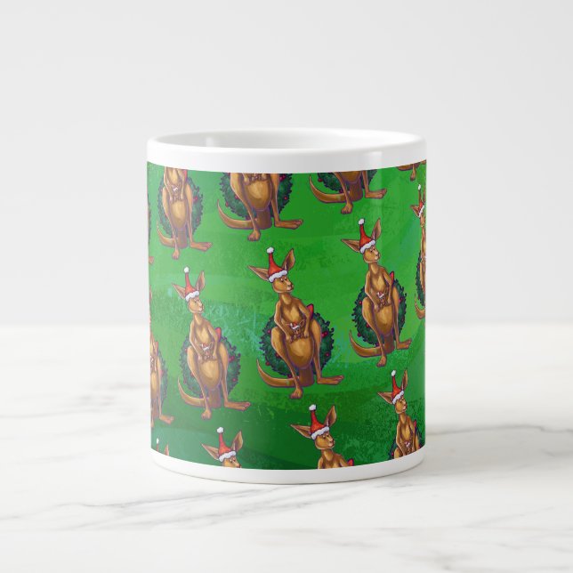 Caneca De Café Grande Canguru de Natal em Verdes Pintadas (Frente)