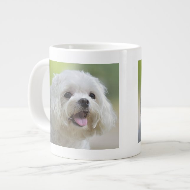 Caneca De Café Grande Cão Maltês Branco (Frente Esquerda)