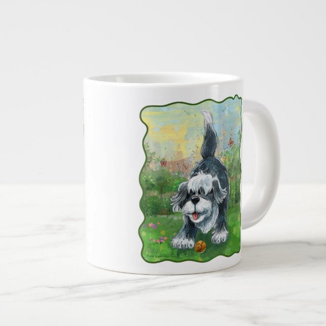 Caneca De Café Grande Cão Ovelheiro Desgrenhado (Frente Esquerda)