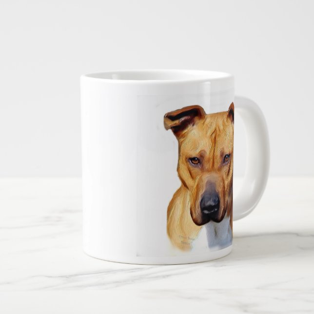 Caneca De Café Grande Cão Pitbull (Frente Esquerda)