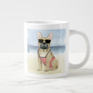 Caneca De Café Grande Cão quente Copo Em Óculos De Sol Na Praia