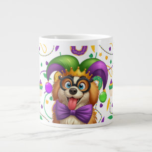 Caneca De Café Grande Cãozinho bonito Mardi Gras com chapéu de gester