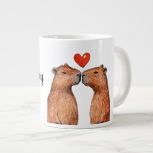 Caneca De Café Grande capibaras bonitinhos com coração pintado