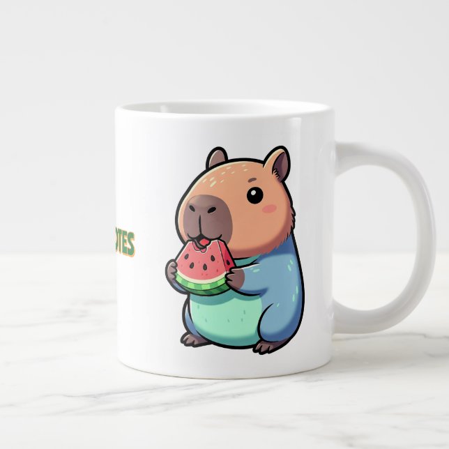 Caneca De Café Grande Capivara Fofa Comendo Melancia (Direita)