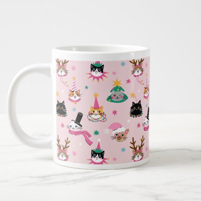 Caneca De Café Grande Caras de Gato Festivo no Padrão de Chapéus de Féri (Esquerda)