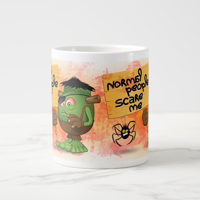 Caneca De Café Grande Caráter Frankenstein 'Normal Pessoas Scare Me' (Frente)