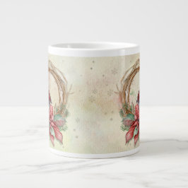 Caneca De Café Grande Cardeal de inverno com Poinsettia - Neve