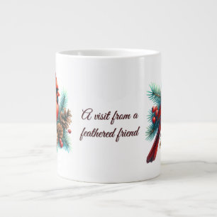 Caneca De Café Grande Cardinal em galho de pinheiro com bagas de inverno