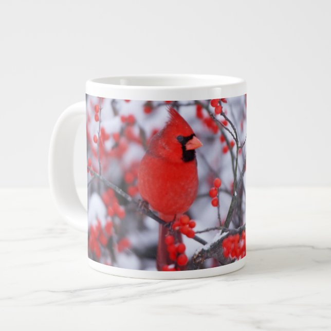 Caneca De Café Grande Cardinal-vermelho macho, Inverno, IL (Frente Esquerda)