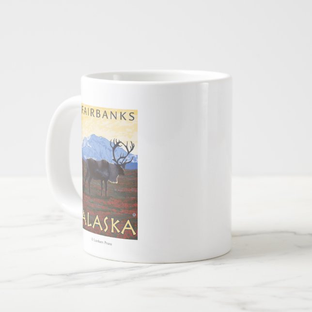 Caneca De Café Grande Caribou Scene - Fairbanks, Alaska (Frente Esquerda)