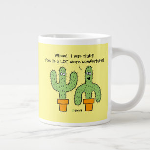 Caneca De Café Grande Caricatura engraçada Cactus em Pote Amarelo brilh