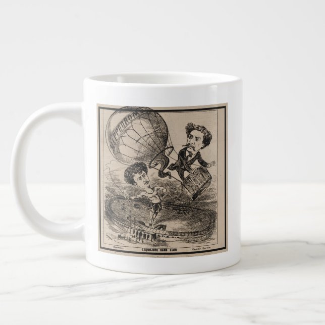 Caneca De Café Grande Caricatura Francesa De Balonista No Balão De Ar Qu (Esquerda)