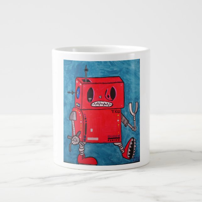 Caneca De Café Grande Caricatura Red Robot Coffee Mug (Frente)