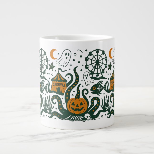 Caneca De Café Grande carnaval de halloween sob o oceano (Frente)