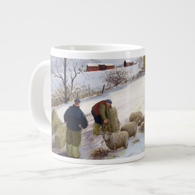 Caneca De Café Grande Carneiros de alimentação no inverno (Frente Esquerda)