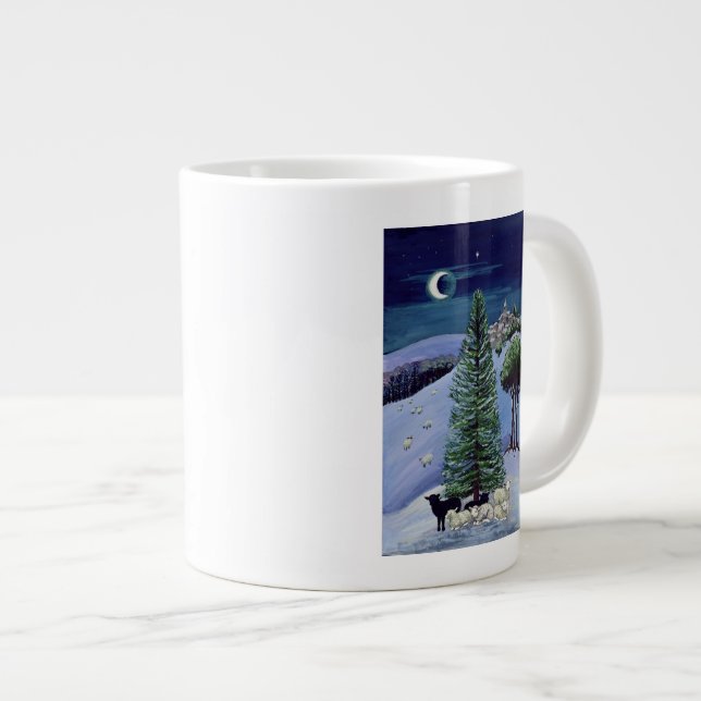 Caneca De Café Grande Carneiros em uma paisagem do inverno (Frente Esquerda)