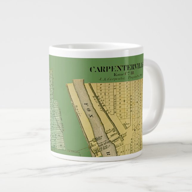 CANECA DE CAFÉ GRANDE CARPENTERSVILLE DUNDEE ILLINOIS 1871 MAPA (Frente Esquerda)