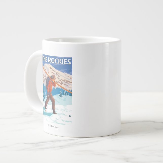 Caneca De Café Grande Carregando Skis - As Rochas (Frente Esquerda)