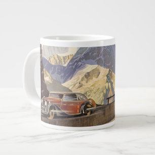 Caneca De Café Grande Carro Antigo na Estrada da Montanha no Inverno com