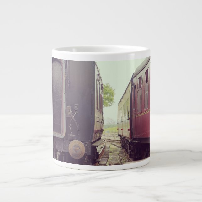 Caneca De Café Grande Carruagens de Trem Antigas (Frente)