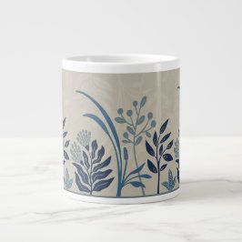Caneca De Café Grande Cartão de Arte Botânico Folk Encantador Jardim Azu