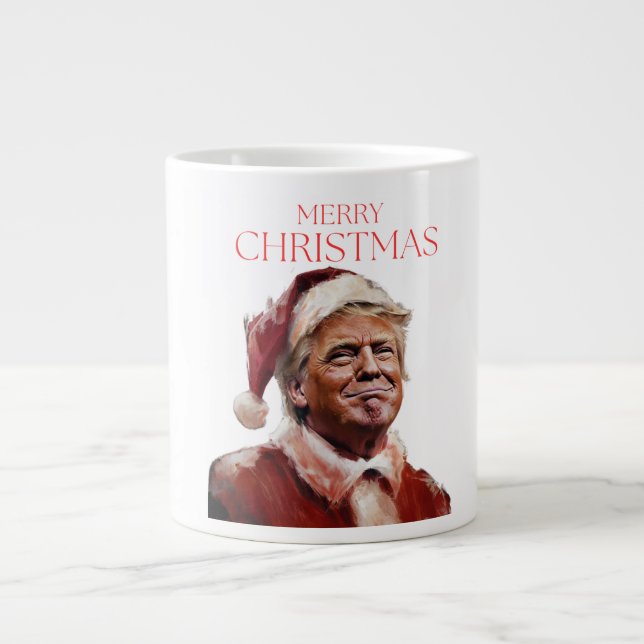 Caneca De Café Grande Cartão de Natal Engraçado Trump Papai Noel (Frente)