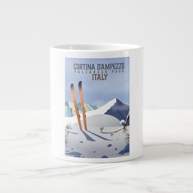 Caneca De Café Grande Cartaz de Arte de Esqui de Cortina d'Ampezzo Itáli (Frente)