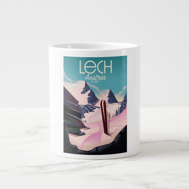 Caneca De Café Grande Cartaz de esqui Lech Áustria. (Frente)