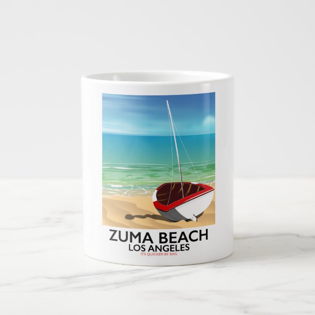 Caneca De Café Grande Cartaz de praia Zuma Beach LA Rail (Frente)