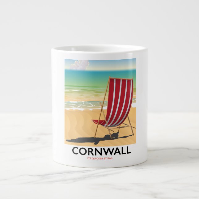Caneca De Café Grande cartaz de viagem clássico da praia de Cornwall (Frente)