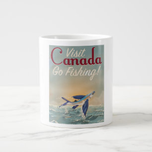 Caneca De Café Grande Cartaz de viagem de pesca no Canadá vintage