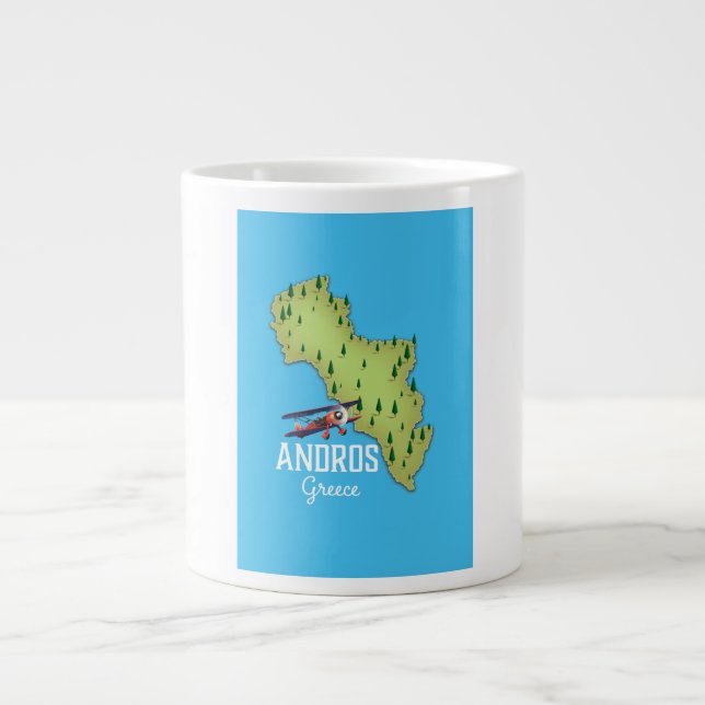 Caneca De Café Grande Cartaz de viagem ilustrado do mapa grego de Andros (Frente)