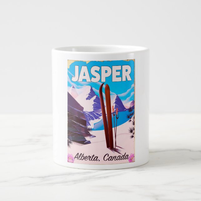 Caneca De Café Grande Cartaz de viagem Jasper Alberta Canadá (Frente)