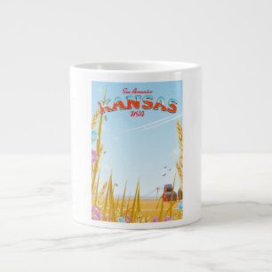 Caneca De Café Grande Cartaz de viagem retrô de fazenda Kansas EUA