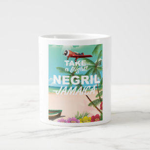 Caneca De Café Grande Cartaz de viagem vintage da Praia de Negril Jamaic