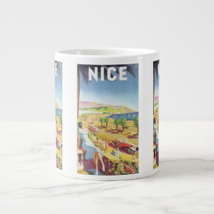 Caneca De Café Grande Cartaz de Viagem Vintage, Nice, França Riviera Fra