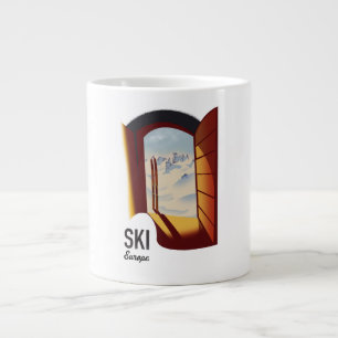 Caneca De Café Grande Cartaz esportivo estilo retrô de esqui na Europa