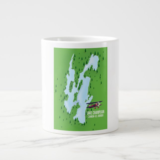 Caneca De Café Grande Cartaz mapa do Lago Champlain EUA Canadá (Frente)