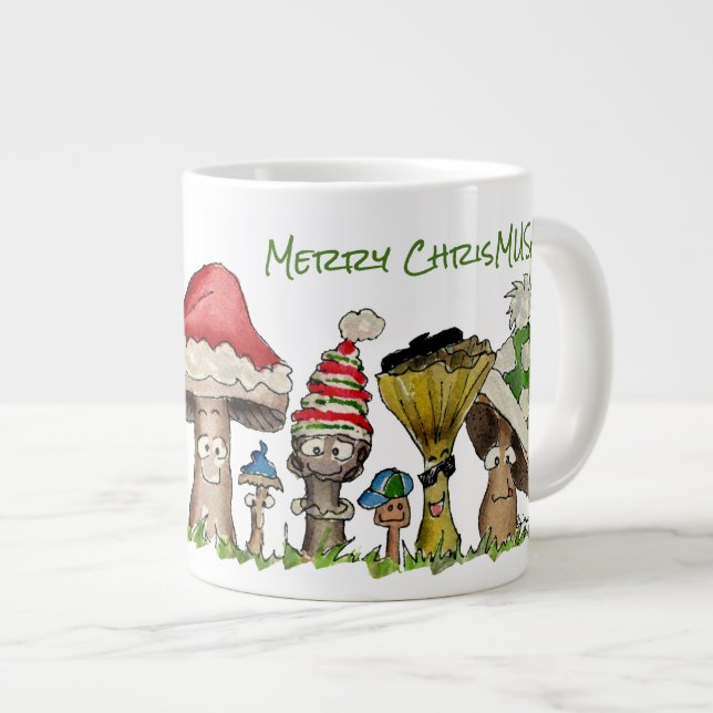 Caneca De Café Grande Cartografia de Cogumelos de Natal da feliz ChrisMU (Frente Esquerda)
