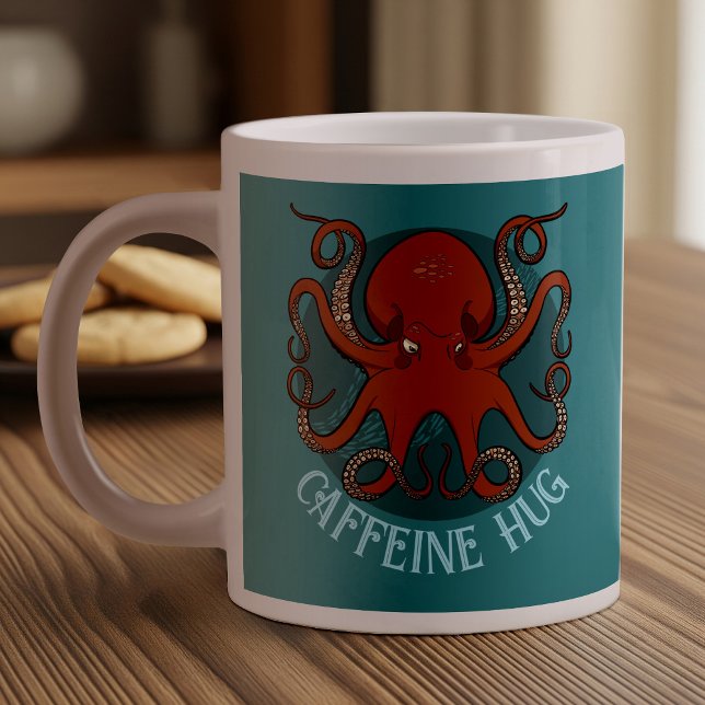 Caneca De Café Grande Cartografia Engraçado Red Octopus Caffeine Hug Ten (Criador carregado)