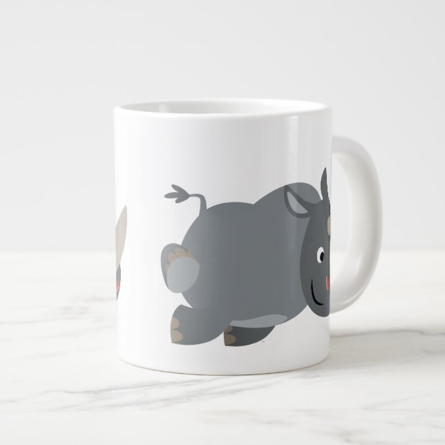 Caneca De Café Grande Cartoon Bonito Carregando Rino Jumbo Mug (Frente Esquerda)