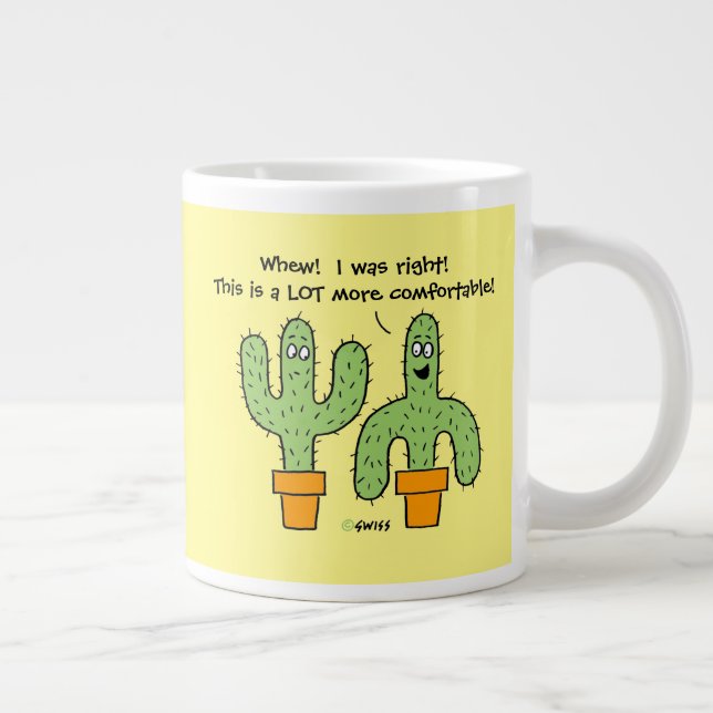 Caneca De Café Grande Cartoon Engraçado Cactus no Pote Amarelo Amarelo S (Direita)