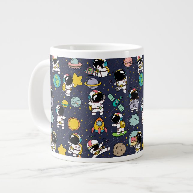 Caneca De Café Grande Cartoon espacial astronauta (Frente Esquerda)