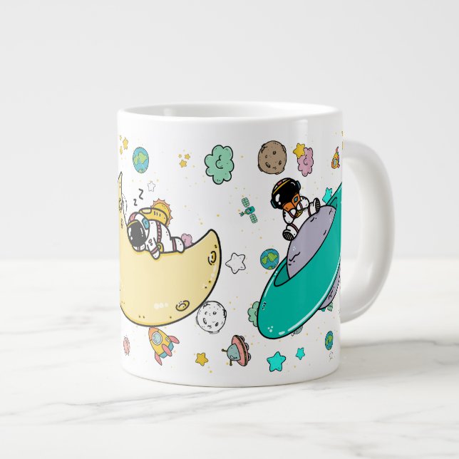 Caneca De Café Grande Cartoon espacial astronauta (Frente Esquerda)