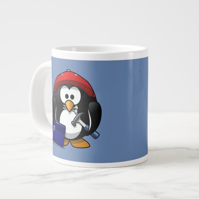 Caneca De Café Grande Cartum artesão Penguin com fundo azul (Frente Esquerda)