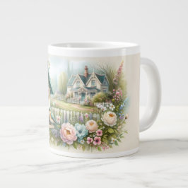 Caneca De Café Grande Casa de Campo com Jardim Floral