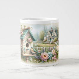 Caneca De Café Grande Casa de Campo com Jardim Floral