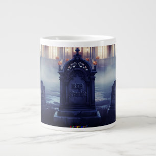 Caneca De Café Grande Casa de Halloween com Frankie, Azul Escuro