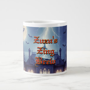 Caneca De Café Grande Casa de Halloween com Frankie, Azul Escuro