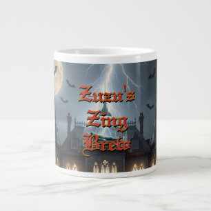 Caneca De Café Grande Casa de Halloween com Frankie, Cinza Escuro
